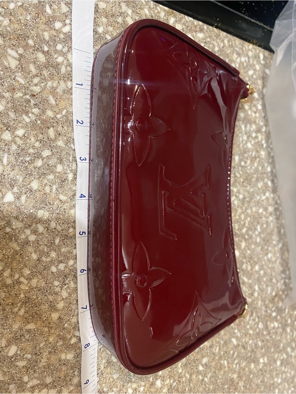 Burgundy Patent Crossbody Bag with Gold Hardware - Picture 3 of 8
